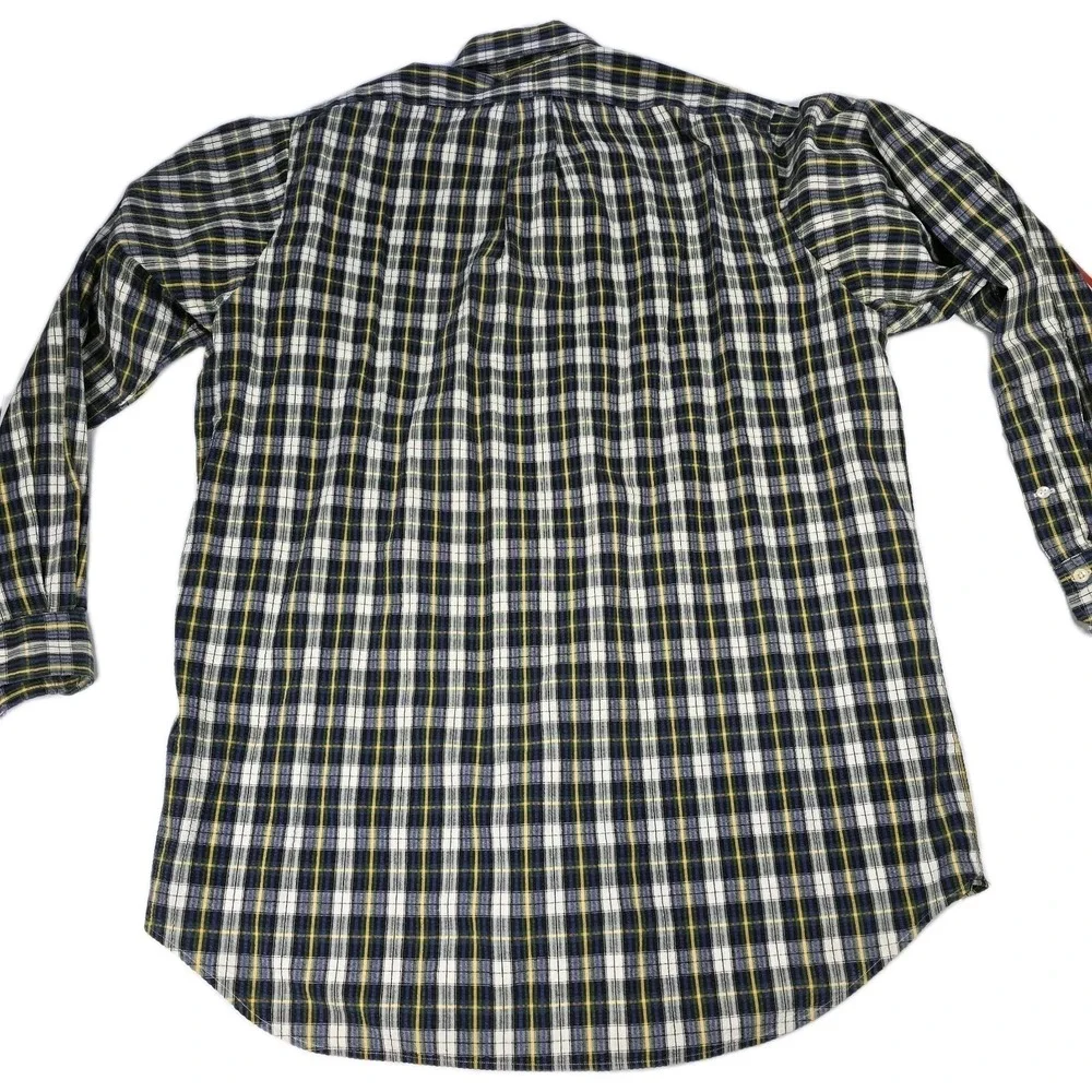VTG POLO RALPH LAUREN Men L Plaid SEERSUCKER Button-Up‎ Shirt GREEN PONY Golf